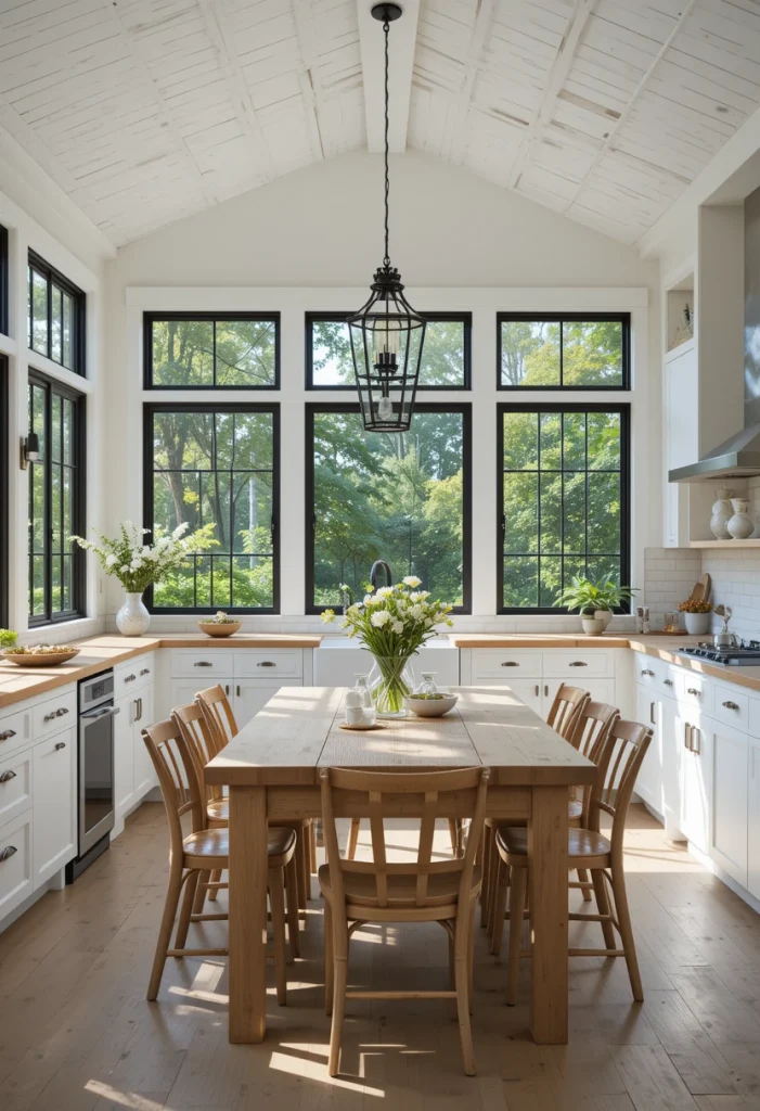 Modern Farmhouse Sunroom Kitchen With Black Accents