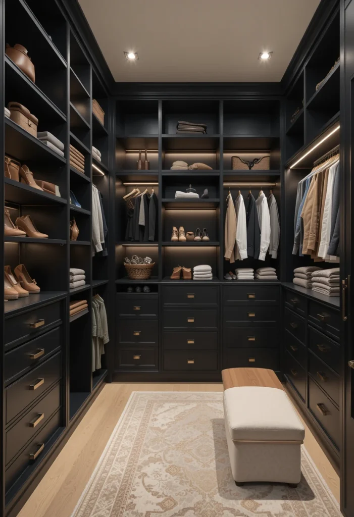 Design a Modern Black Walk-In Closet