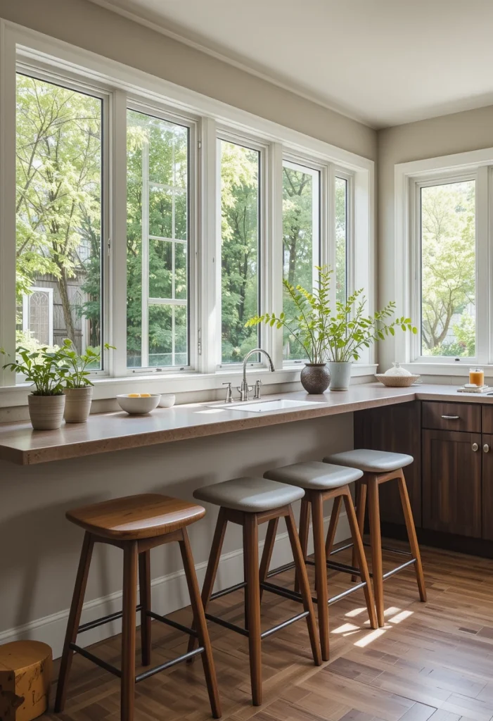 Modern Sunroom Kitchen With a Garden-View Breakfast Bar