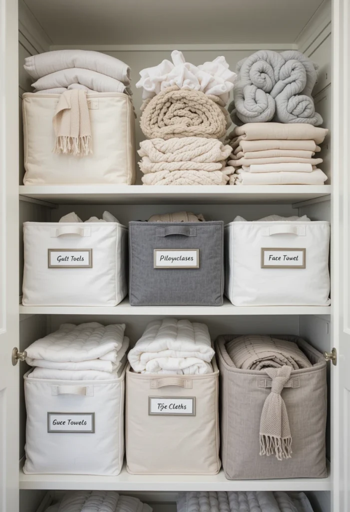 Add Labeled Fabric Bins for Everyday Essentials