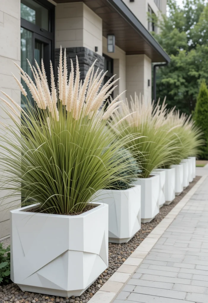 Driveway Planters With Ornamental Grasses