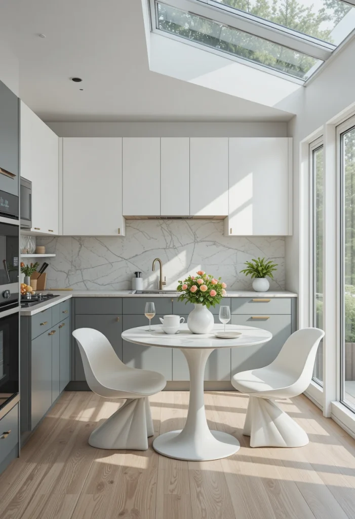 Minimalist Sunroom Kitchen With Handleless Cabinets