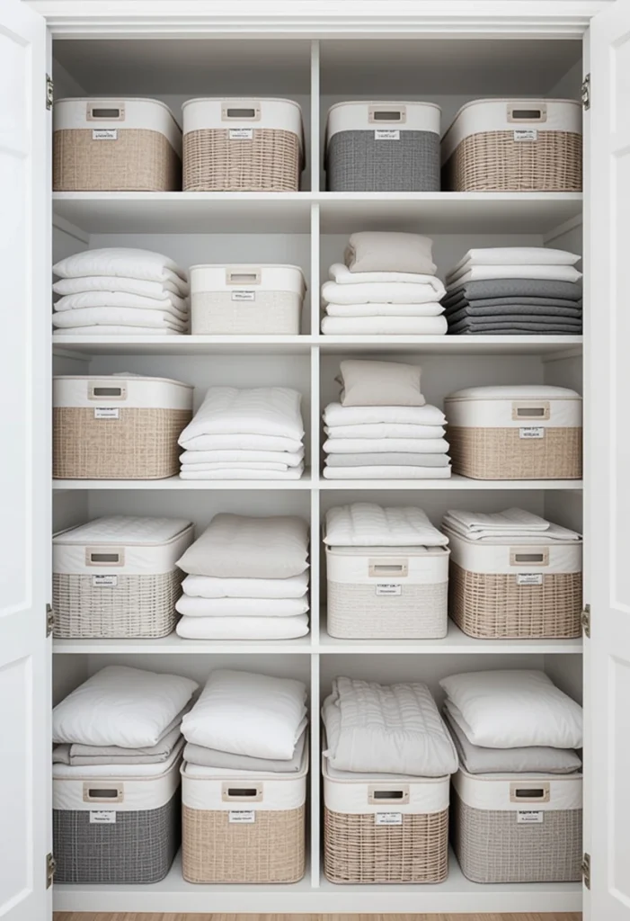 Create a Minimalist Linen Closet With Uniform Bins